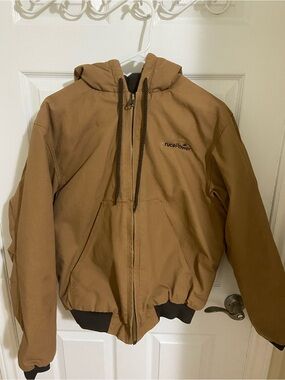 Men's Work-Ready Tan Hooded Bomber Jacket with Zip